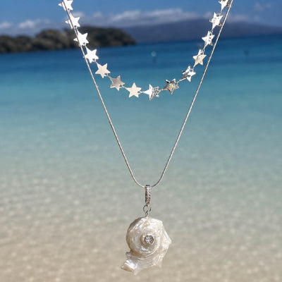 Astral Spiral | Pearlized Turbo Shell Necklace - Handcrafted 1 PC