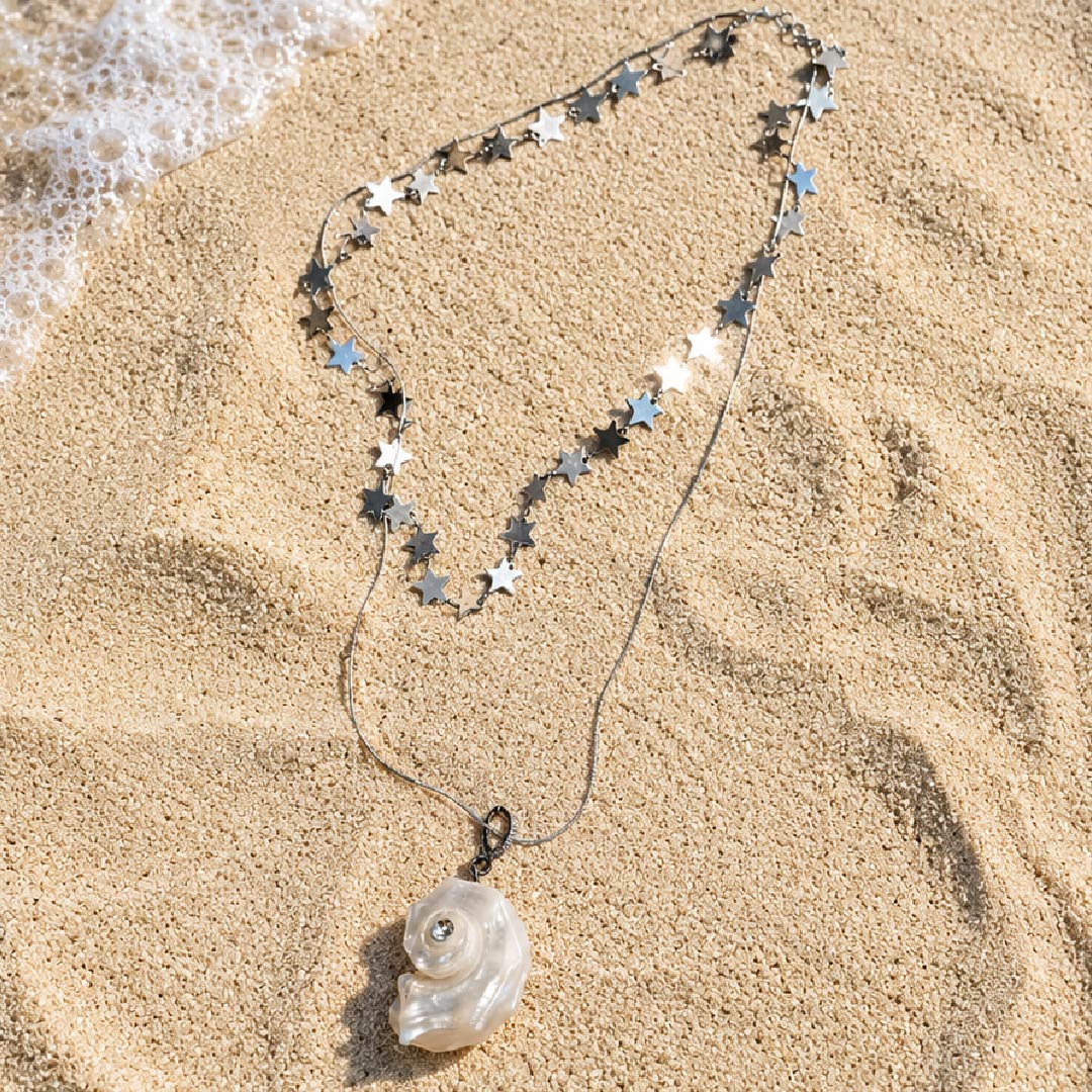 Astral Spiral | Pearlized Turbo Shell Necklace - Handcrafted 1 PC