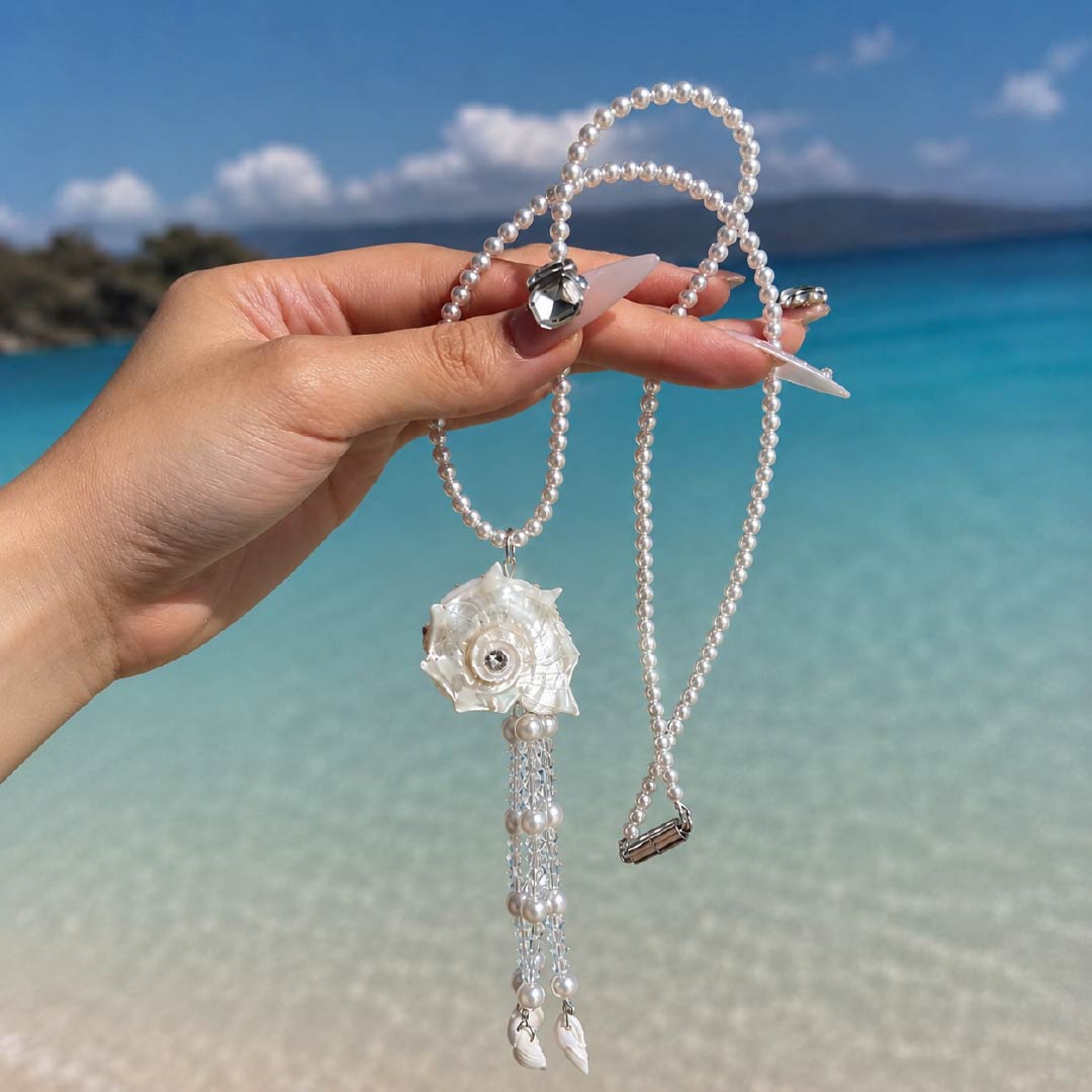Milky Way | Pearlized Turbo Shell Necklace  - Handcrafted 1 PC