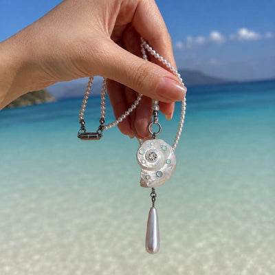 Supernova Waltz | Pearlized Turbo Shell Necklace - Handcrafted 1 PC