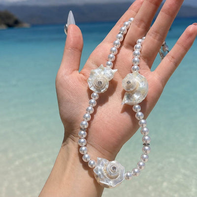 Summer Triangle | Pearlized Turbo Shell Necklace - Handcrafted 1 PC