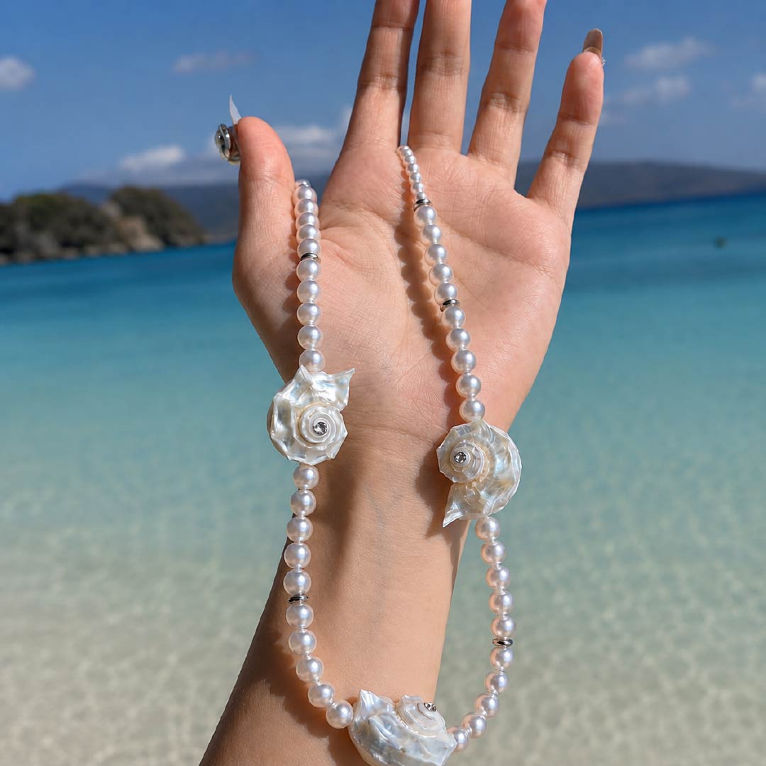 Summer Triangle | Pearlized Turbo Shell Necklace - Handcrafted 1 PC